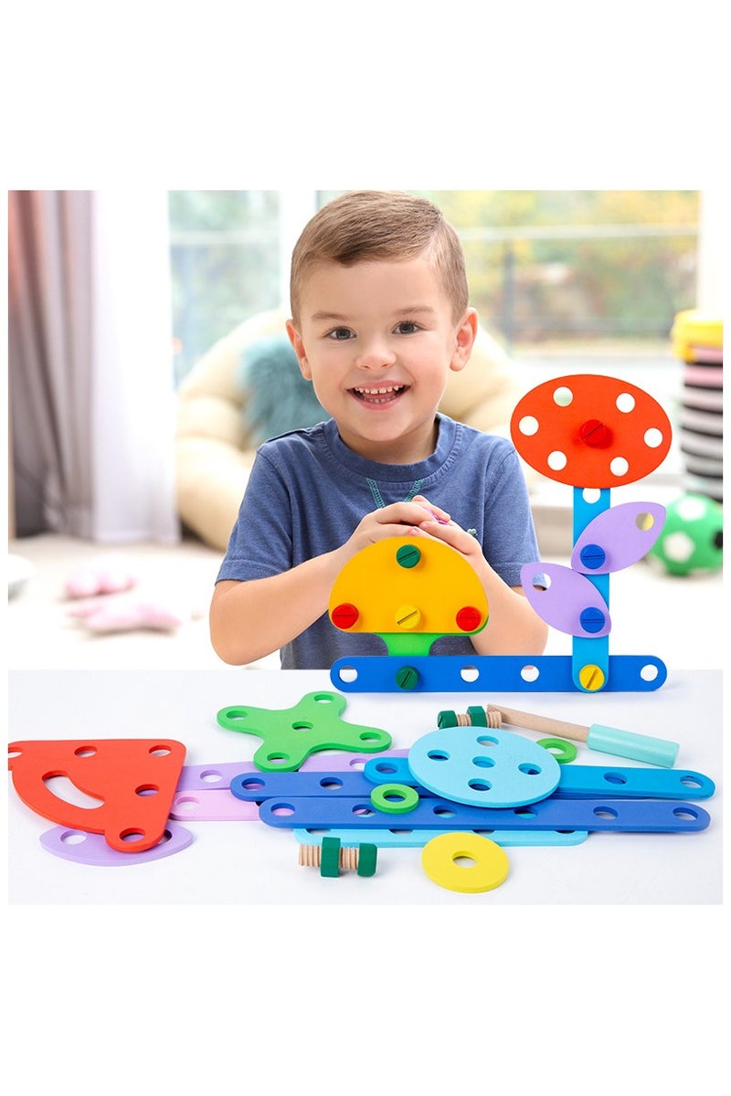 Kids Wooden Shape Screw Nut Assembly Blocks, Creative DIY Montessori Toy, Take Apart Building Puzzle for Toddlers, Educational Matching Stacking Toys Gift - Image 1