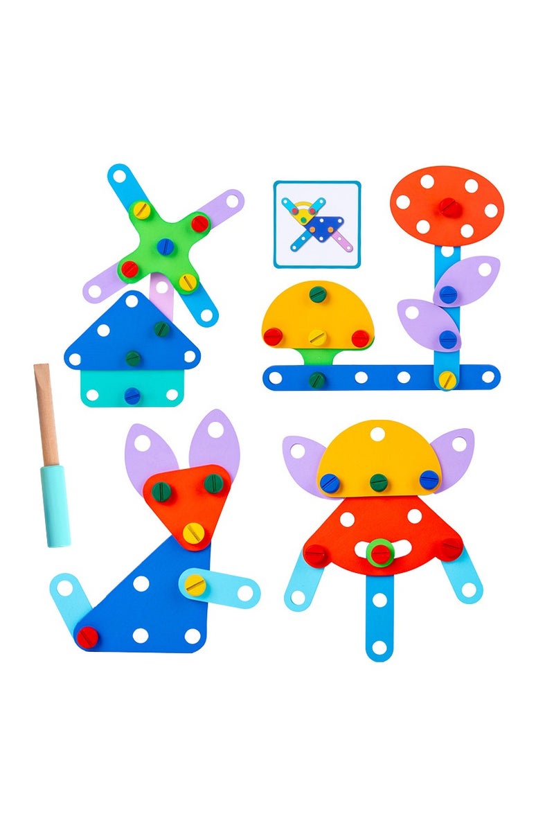 Kids Wooden Shape Screw Nut Assembly Blocks, Creative DIY Montessori Toy, Take Apart Building Puzzle for Toddlers, Educational Matching Stacking Toys Gift - Image 2