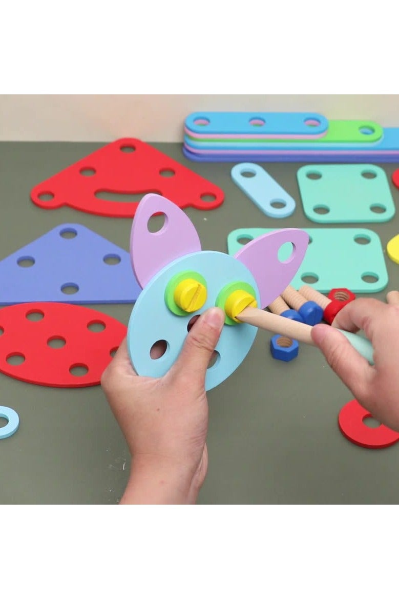 Kids Wooden Shape Screw Nut Assembly Blocks, Creative DIY Montessori Toy, Take Apart Building Puzzle for Toddlers, Educational Matching Stacking Toys Gift - Image 3