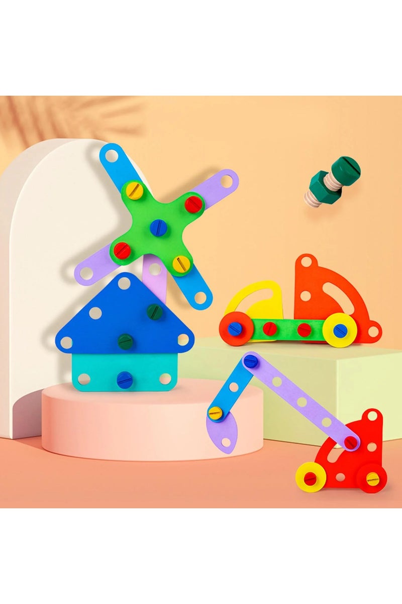 Kids Wooden Shape Screw Nut Assembly Blocks, Creative DIY Montessori Toy, Take Apart Building Puzzle for Toddlers, Educational Matching Stacking Toys Gift - Image 4