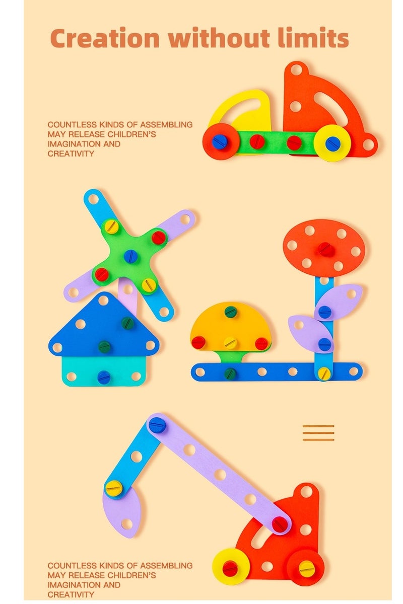 Kids Wooden Shape Screw Nut Assembly Blocks, Creative DIY Montessori Toy, Take Apart Building Puzzle for Toddlers, Educational Matching Stacking Toys Gift - Image 5