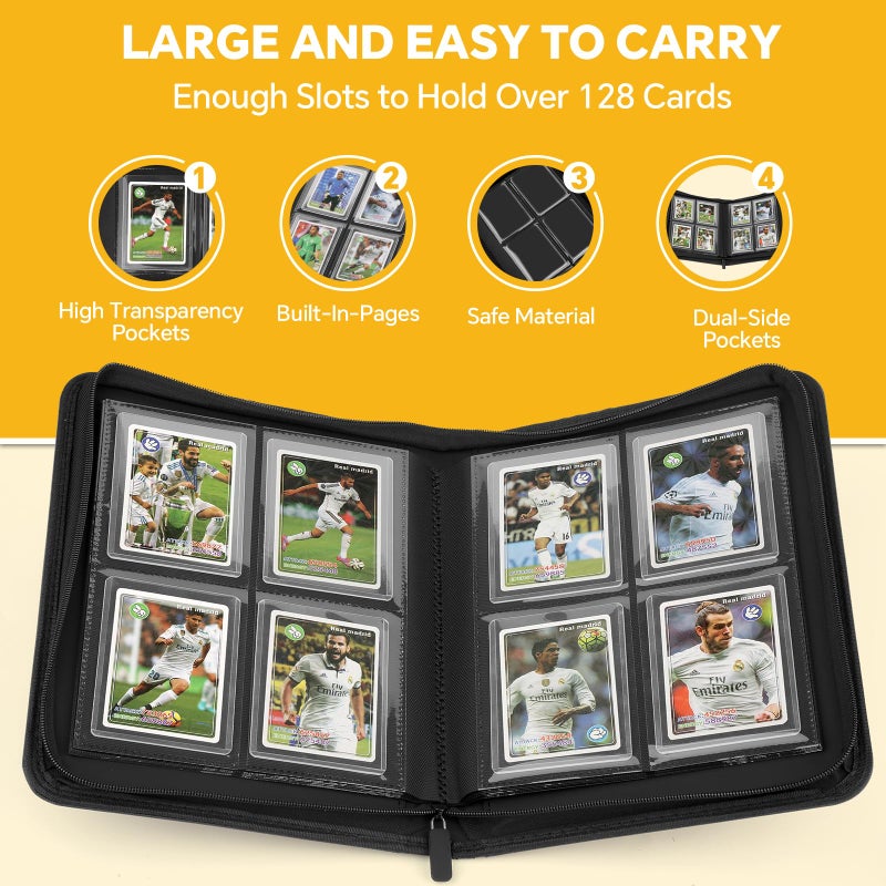 CARDBINDER Toploader Binder,Toploader Hard Cases, 4-Pocket Pages Sleeves Hold up 128 Cards.Toploader Card Binder with Sleeves for â€œ3Ã—4â€ rigidï¼ŒCard Holder(black) - Image 5