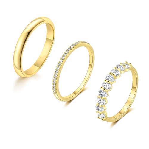 FUNEIA Stackable Gold Rings for Women Non Tarnish Trendy Dainty 14K Gold Plated Stacking Cubic Zirconia Thumb Ring Set Pack Statement Chunky Band Rings Promise Engagement Rings Size 7 8 9 10 11 - Image 1