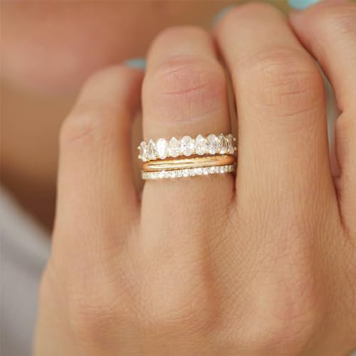 FUNEIA Stackable Gold Rings for Women Non Tarnish Trendy Dainty 14K Gold Plated Stacking Cubic Zirconia Thumb Ring Set Pack Statement Chunky Band Rings Promise Engagement Rings Size 7 8 9 10 11 - Image 2