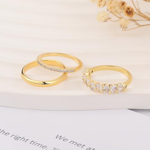 FUNEIA Stackable Gold Rings for Women Non Tarnish Trendy Dainty 14K Gold Plated Stacking Cubic Zirconia Thumb Ring Set Pack Statement Chunky Band Rings Promise Engagement Rings Size 7 8 9 10 11 - Image 4