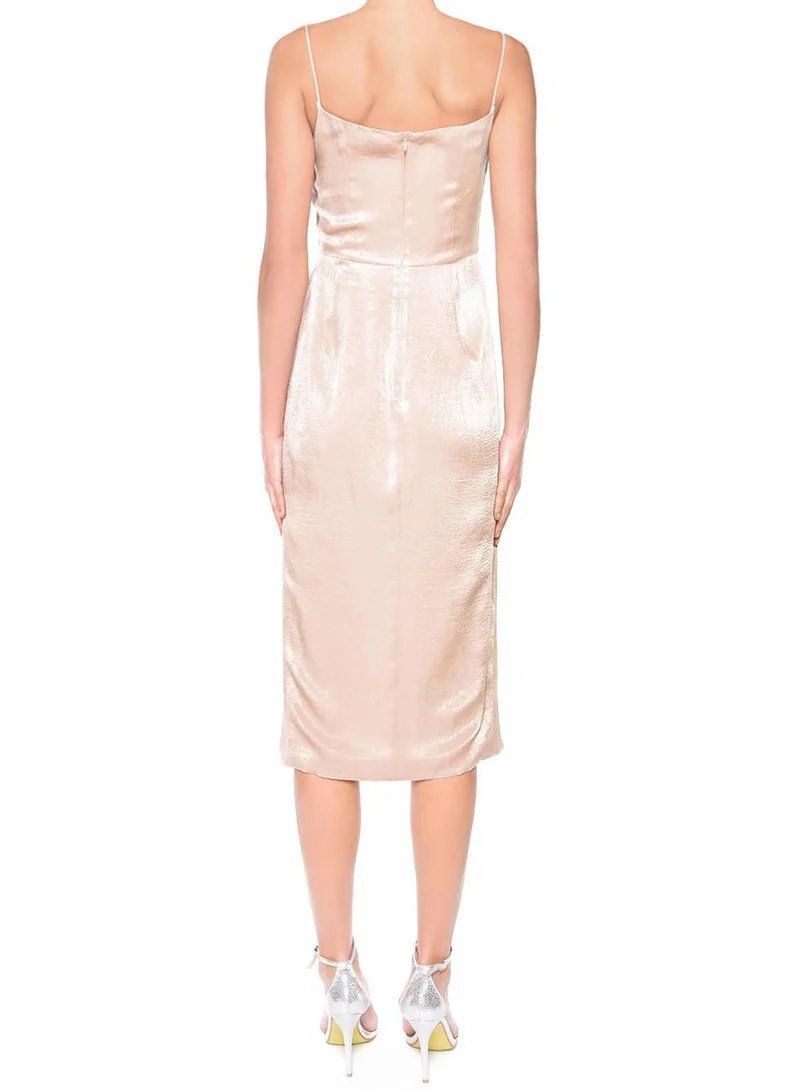 True Decadence Lyra Silvery Pink Cowl Neck Draped Midi Dress