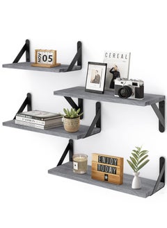 MIXDE Floating Shelves Rustic Wood Shelves 4 Sets Of Wall Mounted Shelf For Bathroom Decor  Bedroom Living Room And Plants  - Image 1