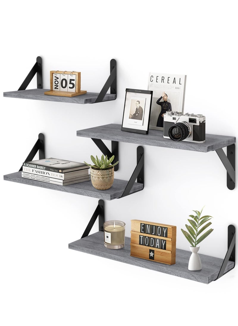 MIXDE Floating Shelves Rustic Wood Shelves 4 Sets Of Wall Mounted Shelf For Bathroom Decor  Bedroom Living Room And Plants  - Image 1
