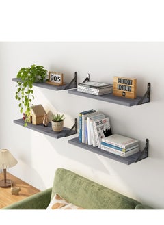 MIXDE Floating Shelves Rustic Wood Shelves 4 Sets Of Wall Mounted Shelf For Bathroom Decor  Bedroom Living Room And Plants  - Image 5