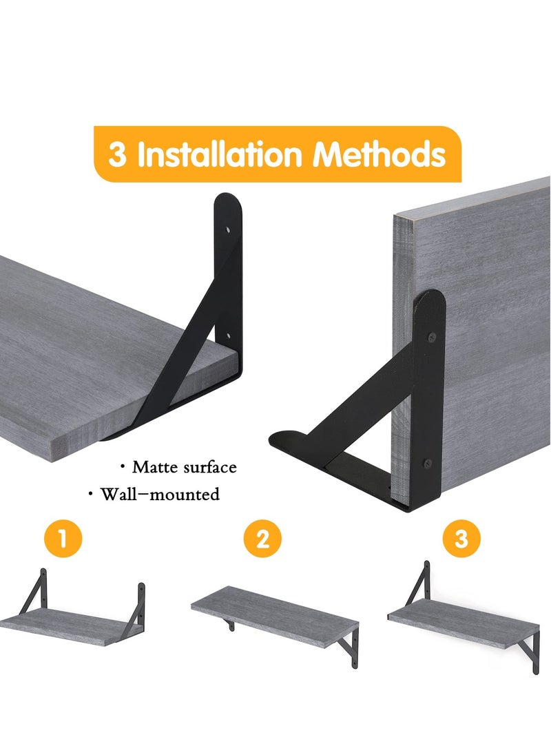 MIXDE Floating Shelves Rustic Wood Shelves 4 Sets Of Wall Mounted Shelf For Bathroom Decor  Bedroom Living Room And Plants  - Image 4