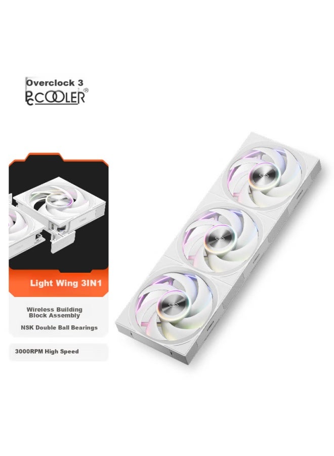 Pccooler Wing F7 X120r Argb Triple Pack White 12cm Reverse Blade Case Fans Wireless Modular Design Pwm Temperature Control Dual Ball Bearings - Image 1