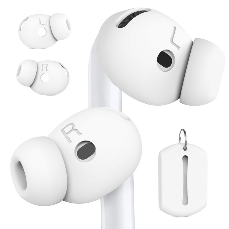 DamonLight 2 Pairs Ear Tips for AirPods 4 Grip Silicone Earbuds Cover [Added Storage Pouch][US Patent Registered] Compatible with Apple AirPods 4th Generation (White) - Image 1