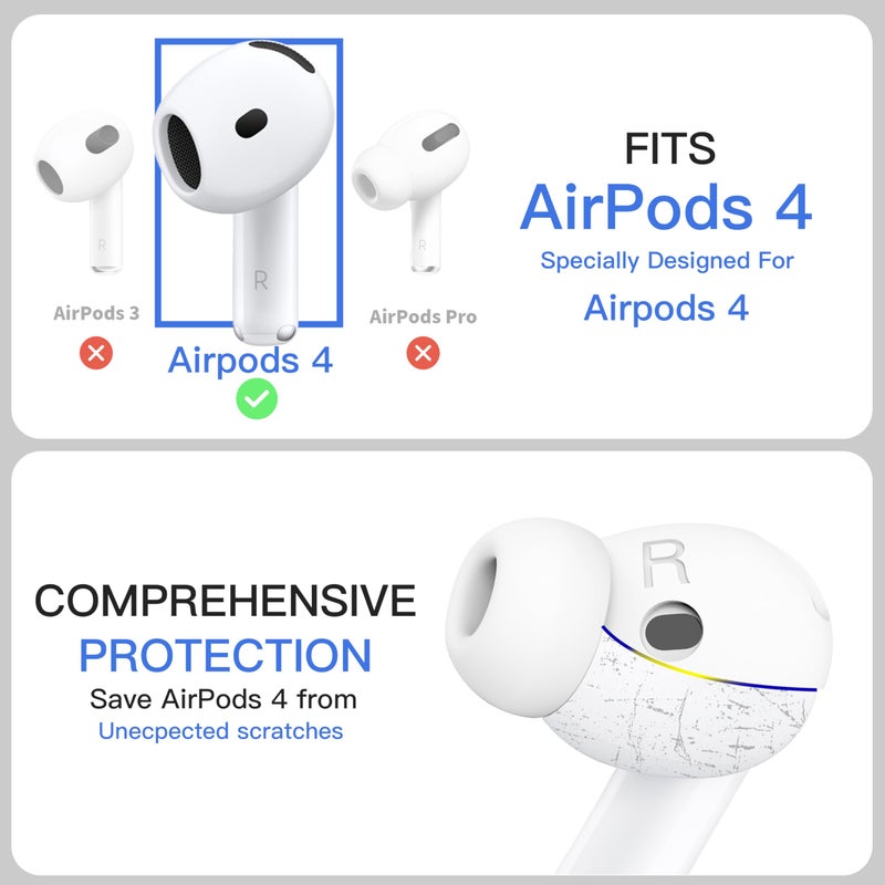 DamonLight 2 Pairs Ear Tips for AirPods 4 Grip Silicone Earbuds Cover [Added Storage Pouch][US Patent Registered] Compatible with Apple AirPods 4th Generation (White) - Image 3