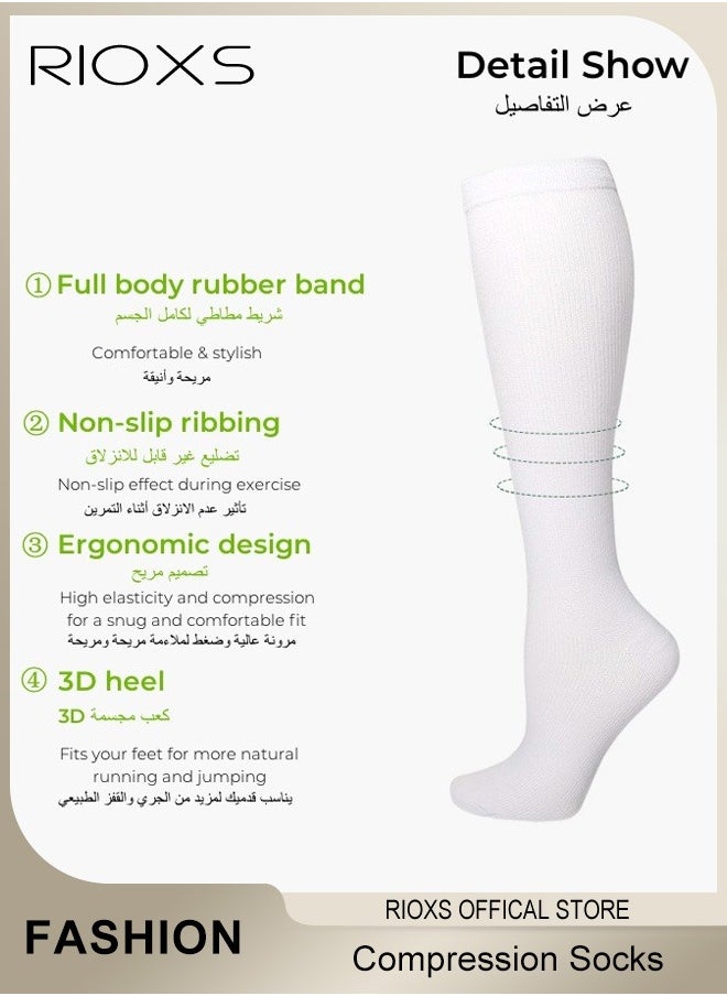 RIOXS - 4 Pairs High Compression Socks, Solid Knee High Trouser Socks For Men And Women, Tall Boot Socks Support Circulation Recovery Athletic, Long Socks Fit Running Splints Flight Travel, Comfy Tights Socks - Image 1