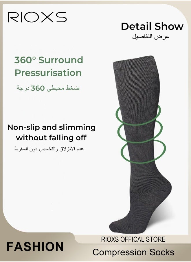 RIOXS - 4 Pairs High Compression Socks, Solid Knee High Trouser Socks For Men And Women, Tall Boot Socks Support Circulation Recovery Athletic, Long Socks Fit Running Splints Flight Travel, Comfy Tights Socks - Image 1