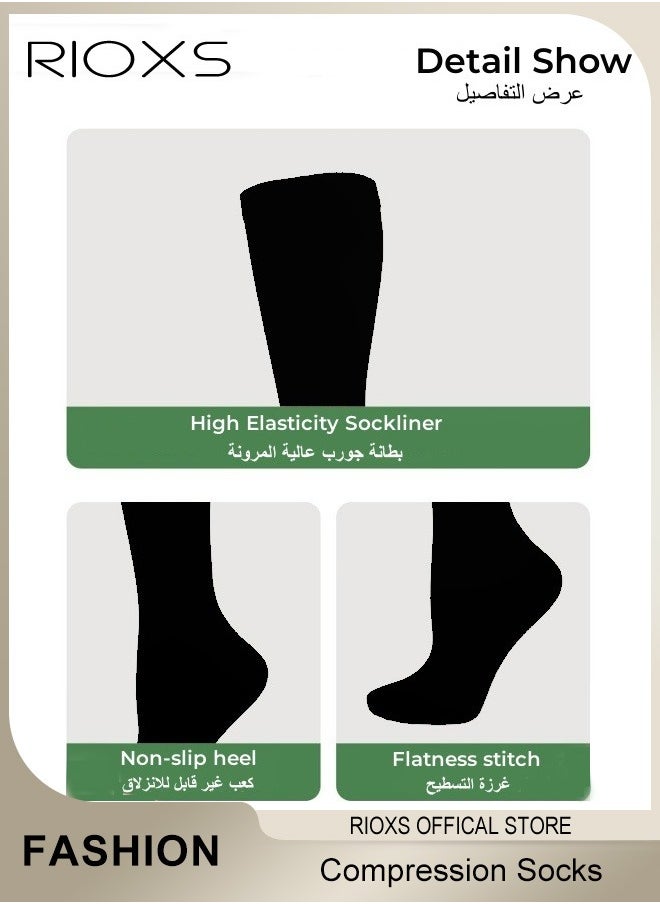 RIOXS - 4 Pairs High Compression Socks, Solid Knee High Trouser Socks For Men And Women, Tall Boot Socks Support Circulation Recovery Athletic, Long Socks Fit Running Splints Flight Travel, Comfy Tights Socks - Image 1