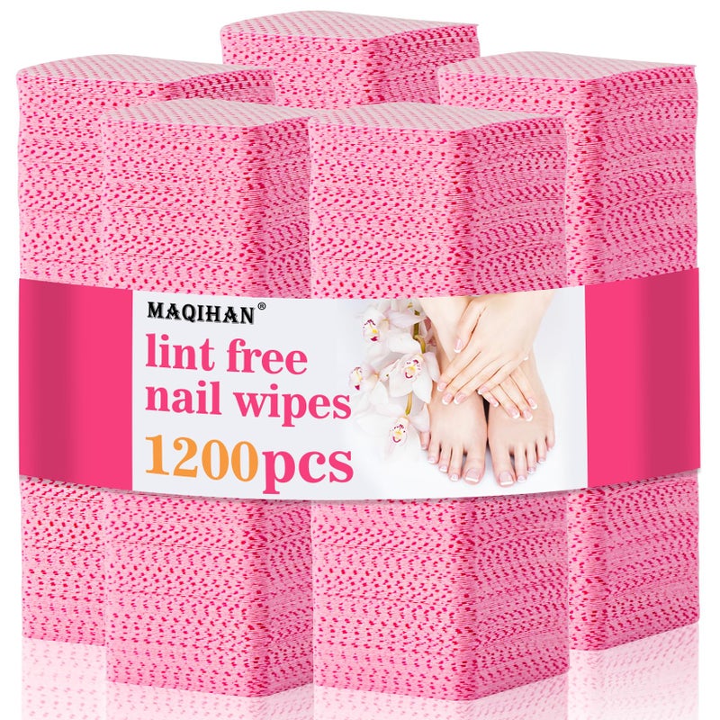 MAQIHAN MAQIHAN 1200 Lint Free Nail Wipes  Pink Acetone Nail Polish Remover Wipes Lint Free Nail Wipes Pads Gel Nails No Lint Nail Glue Wipes Eyelash Extensions Toallitas Para Uas Sin Pelusa Nail Supplies 
