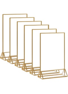 6 Pieces Clear Acrylic Table Card Holder, Double Sided Frame with Gold Border and Removable Vertical Stand for Photo Display, Wedding Table Number, Restaurant Sign, Menu Holder (5 x 7 inches)