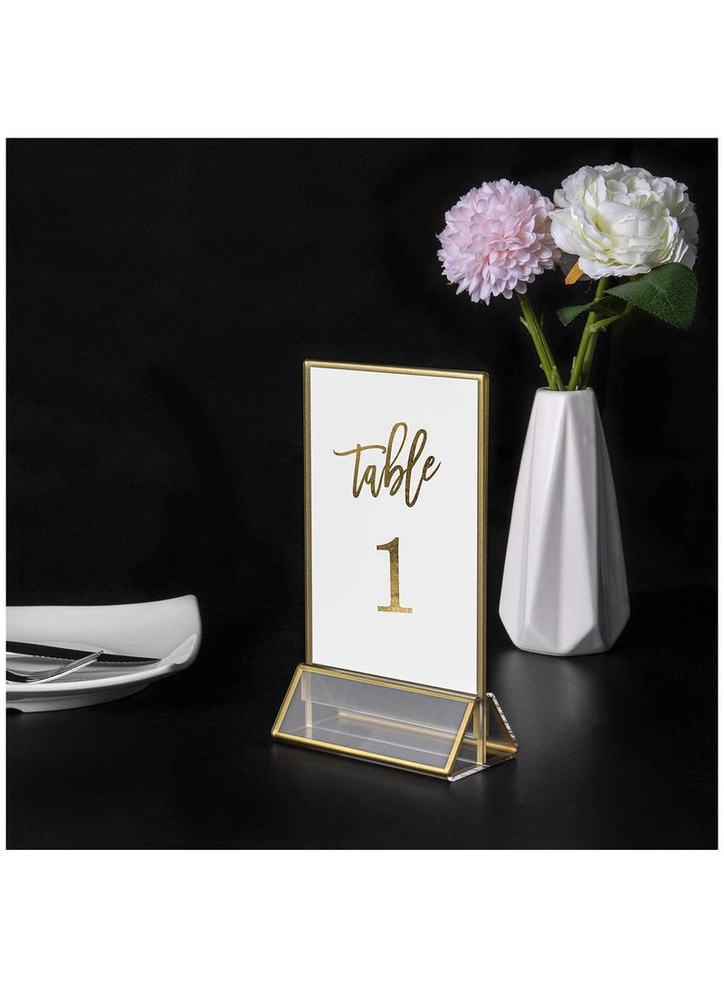 SYOSI - 6 Pieces Clear Acrylic Table Card Holder, Double Sided Frame with Gold Border and Removable Vertical Stand for Photo Display, Wedding Table Number, Restaurant Sign, Menu Holder (5 x 7 inches) - Image 1