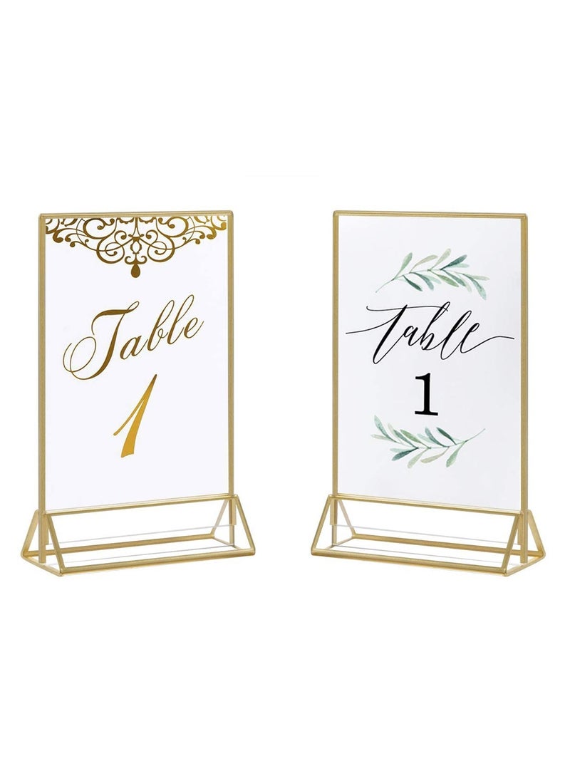 SYOSI - 6 Pieces Clear Acrylic Table Card Holder, Double Sided Frame with Gold Border and Removable Vertical Stand for Photo Display, Wedding Table Number, Restaurant Sign, Menu Holder (5 x 7 inches) - Image 1