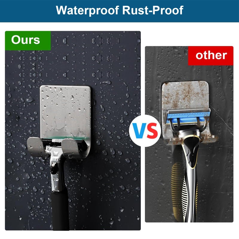 Diesisa Razor Holder for Shower + Adhesive Wall Hooks, Premium 304 Stainless Steel Shower Razor Holder with Heavy Duty Waterproof Sticky Hooks for Hanging Towels, Coat, hat (2+2 Pack) - Image 5
