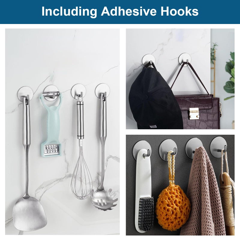 Diesisa Razor Holder for Shower + Adhesive Wall Hooks, Premium 304 Stainless Steel Shower Razor Holder with Heavy Duty Waterproof Sticky Hooks for Hanging Towels, Coat, hat (2+2 Pack) - Image 3