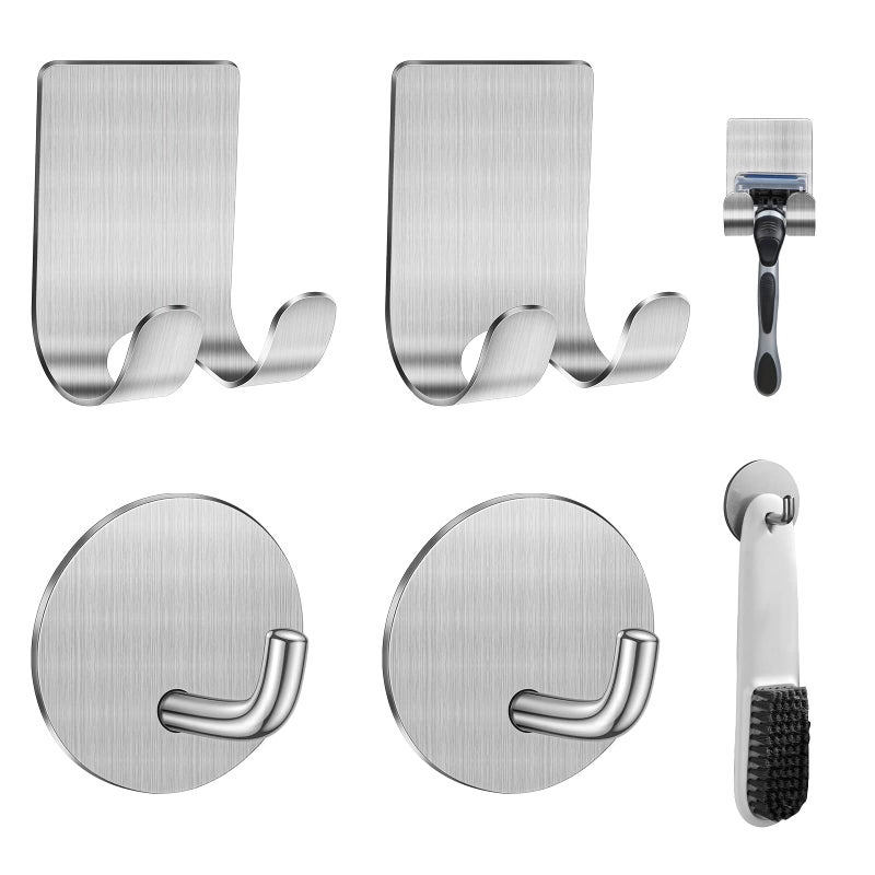 Diesisa Razor Holder for Shower + Adhesive Wall Hooks, Premium 304 Stainless Steel Shower Razor Holder with Heavy Duty Waterproof Sticky Hooks for Hanging Towels, Coat, hat (2+2 Pack) - Image 1