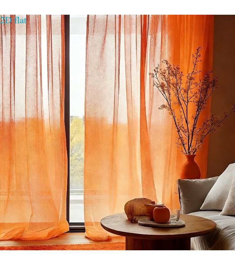 Orange Sheer Tulle Curtains 2 Pieces 300cm for Wedding Backdrop Decor - Image 1