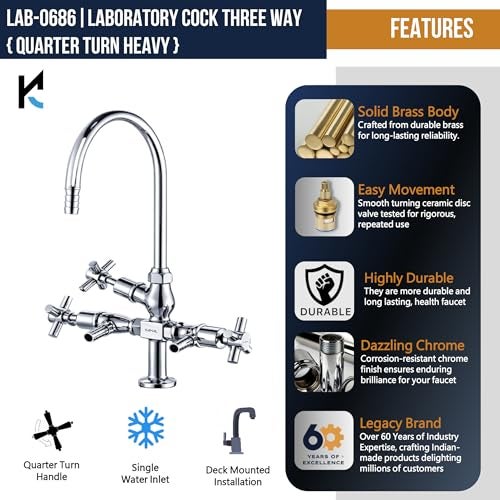 Kamal Full Brass Laboratory Cold Water Faucet – 3-Way Control with 360° Swivel Spout | Deck Mount Tap – Silver - Image 4