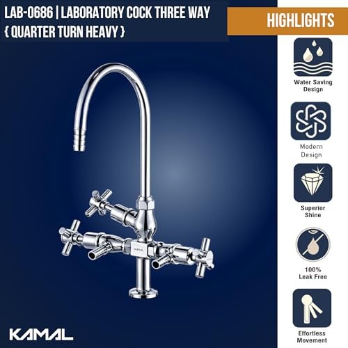 Kamal Full Brass Laboratory Cold Water Faucet – 3-Way Control with 360° Swivel Spout | Deck Mount Tap – Silver - Image 3