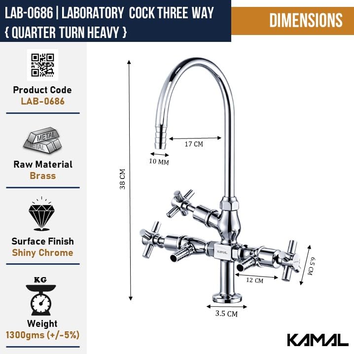 Kamal Full Brass Laboratory Cold Water Faucet – 3-Way Control with 360° Swivel Spout | Deck Mount Tap – Silver - Image 5