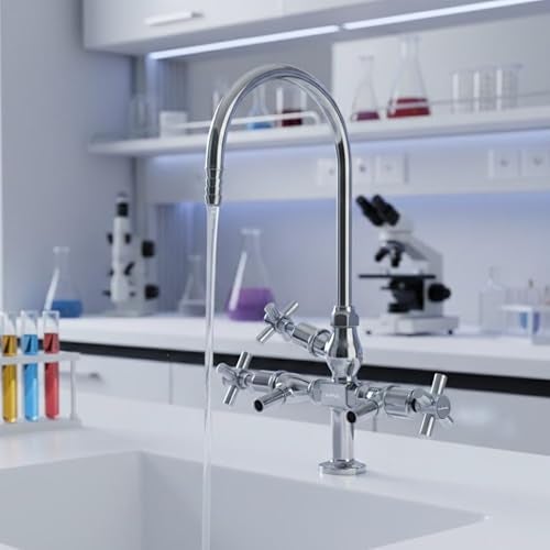 Kamal Full Brass Laboratory Cold Water Faucet – 3-Way Control with 360° Swivel Spout | Deck Mount Tap – Silver - Image 1