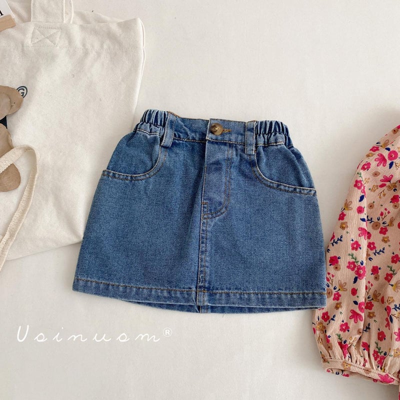 New Girls' Denim Short Skirt Korean Style Baby Girls' One Step Half Skirt Children'S Half-Length Denim All-Match - Image 1