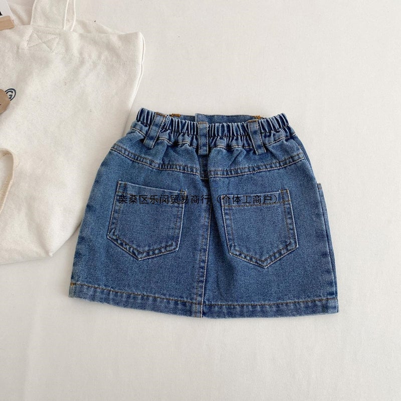 New Girls' Denim Short Skirt Korean Style Baby Girls' One Step Half Skirt Children'S Half-Length Denim All-Match - Image 2
