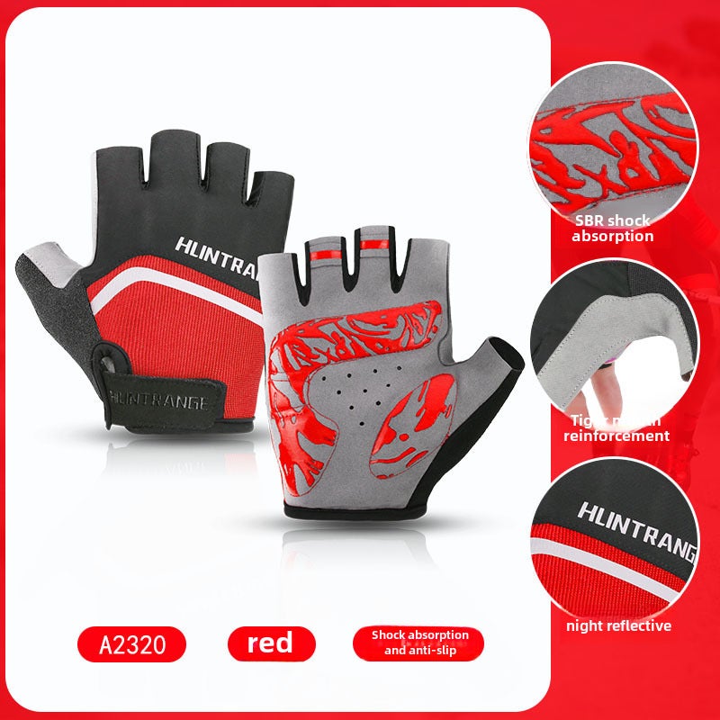 New Half-Finger Cycling Gloves Breathable Anti-Slip Shock-Absorbing Red 
