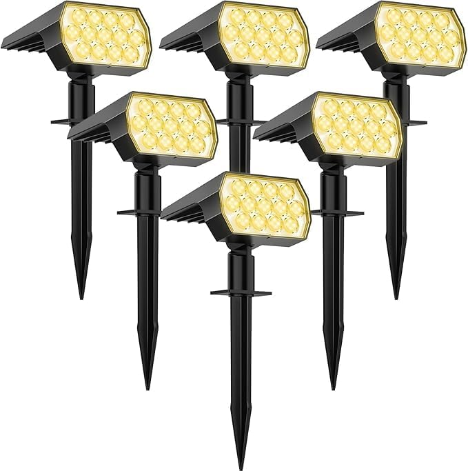 Solar Spot Lights Outdoor 6-Pack with 28 LEDs and 3 Modes - IP65 Waterproof Warm White Landscape Lighting - Image 1