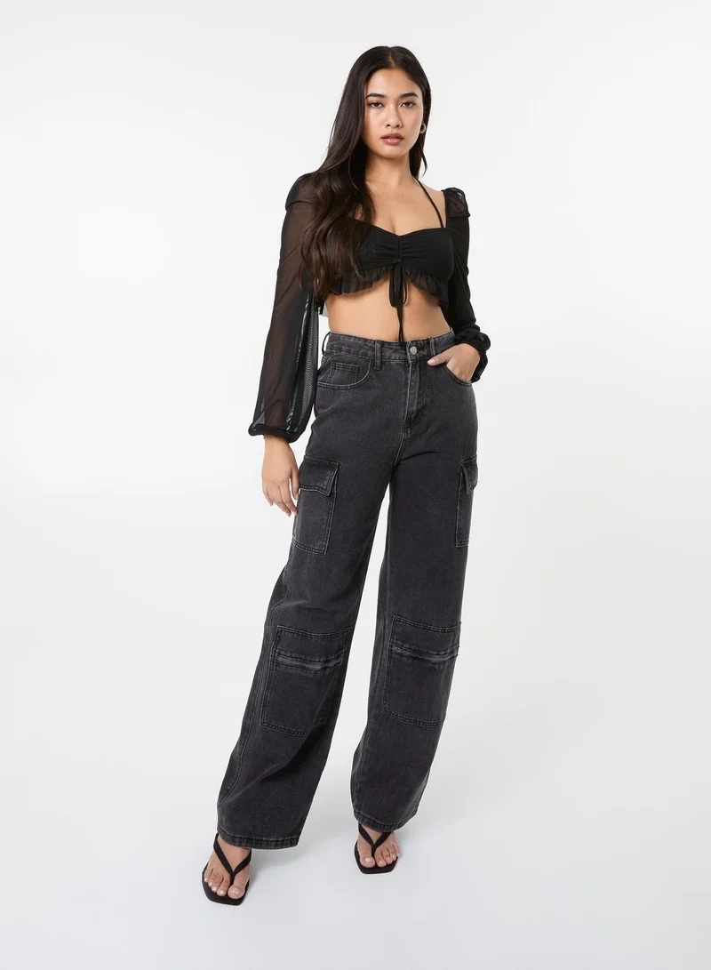 Pink Vanilla Long Sleeve Halterneck Crop Top