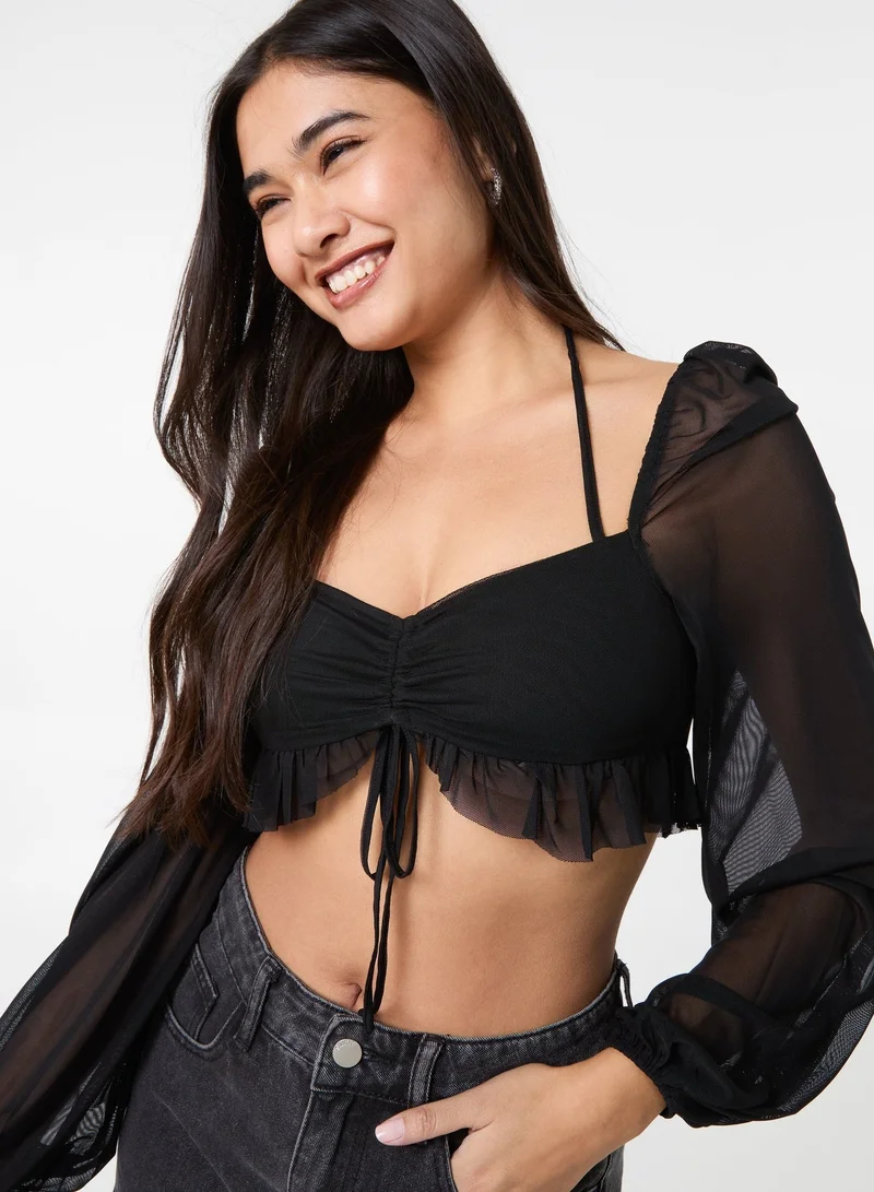 Pink Vanilla Long Sleeve Halterneck Crop Top