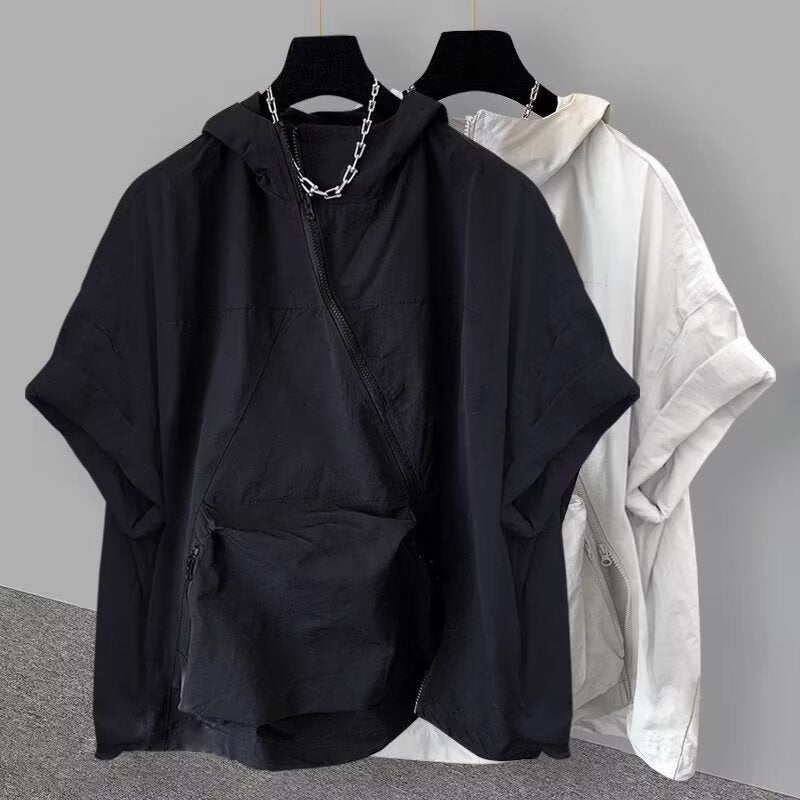 Summer Zipper Design Hooded Short-Sleeved T-Shirt Men'S Korean-Style Fashion Tooling Large Pocket Half-Sleeved T-Shirt Fashion Brand Loose - Image 3