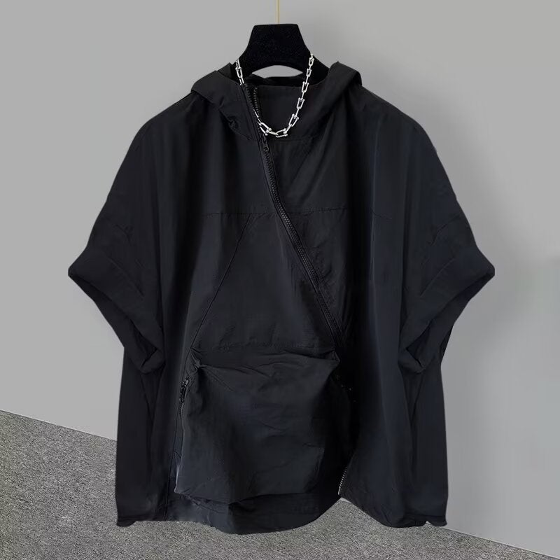 Summer Zipper Design Hooded Short-Sleeved T-Shirt Men'S Korean-Style Fashion Tooling Large Pocket Half-Sleeved T-Shirt Fashion Brand Loose - Image 5