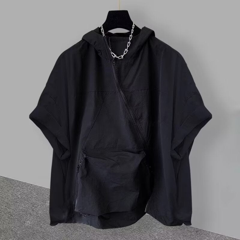Summer Zipper Design Hooded Short-Sleeved T-Shirt Men'S Korean-Style Fashion Tooling Large Pocket Half-Sleeved T-Shirt Fashion Brand Loose - Image 1