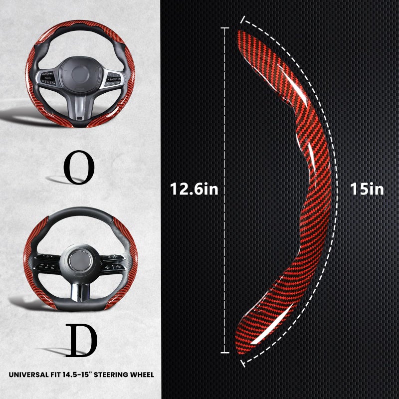 Aimato Carbon Fiber Steering Wheel Covers 3 Piece Clip on Steering Wheel Cover (Red) - Image 4