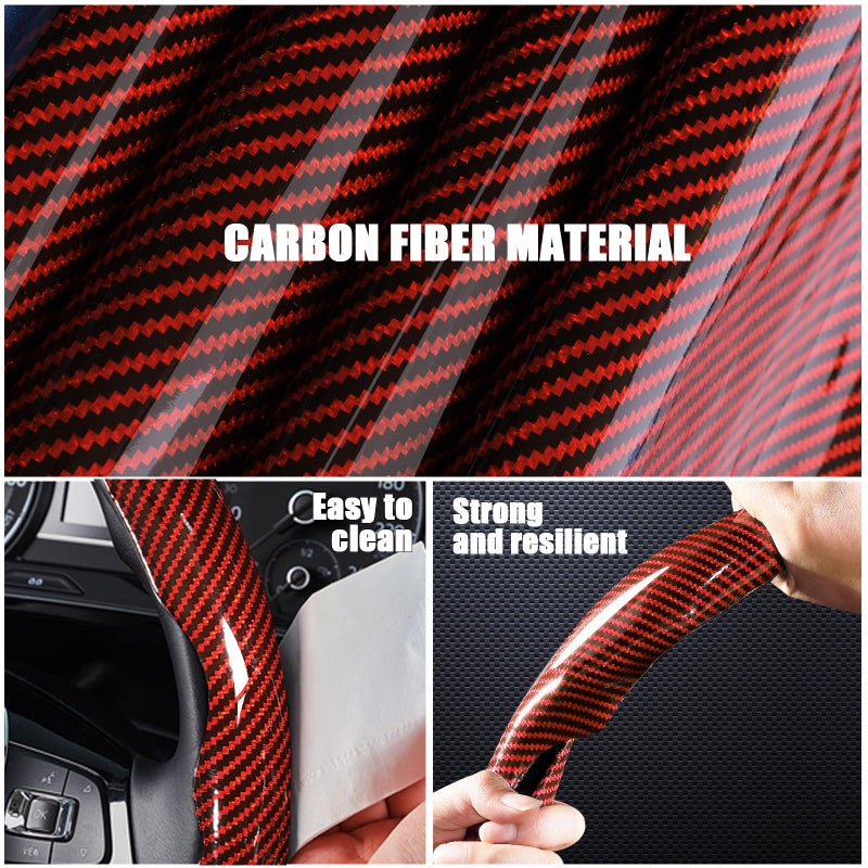 Aimato Carbon Fiber Steering Wheel Covers 3 Piece Clip on Steering Wheel Cover (Red) - Image 3