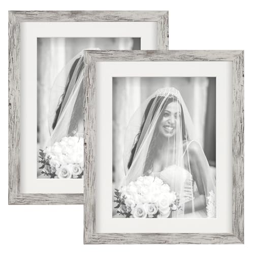 TOFOREVO Picture Frames 8x10 Set of 2 Distressed White Wood Grain Photo Frame for Gallery Wall Mounting or Tabletop Display - Image 1