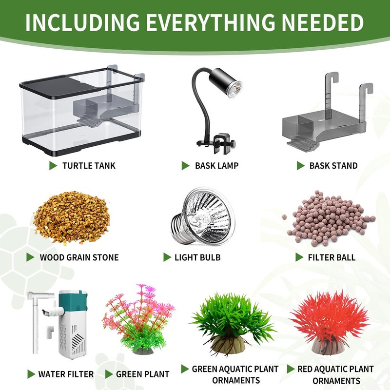 tuhaoking (Tank + Light + Filter + Filter Balls) Turtle Tank Kit, Turtle Tank Starter Kit,Bottom Drainage, Multi-Function Areas for Turtles, Crabs,Fishes, Amphibians,Reptiles. (15.75 x 8.64 x 8.64 Inch) New - Image 2