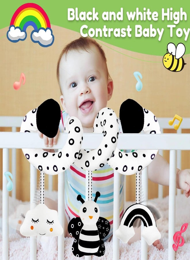 kizh Baby Hanging Stroller and Car Seat Toys High Contrast Baby Toys for Newborn Black and White Sensory Plush Activity Toys for Babies 0-6 Months-BEE - Image 3