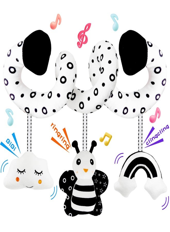 kizh Baby Hanging Stroller and Car Seat Toys High Contrast Baby Toys for Newborn Black and White Sensory Plush Activity Toys for Babies 0-6 Months-BEE - Image 1