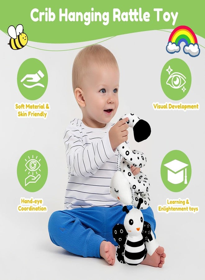 kizh Baby Hanging Stroller and Car Seat Toys High Contrast Baby Toys for Newborn Black and White Sensory Plush Activity Toys for Babies 0-6 Months-BEE - Image 2