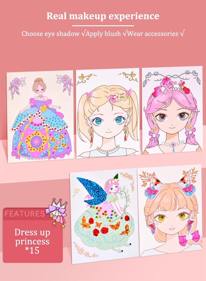 جودي بلاي نشاط فني يدوي للأطفال، مجموعات حرفية ورقية - مجموعة ألعاب مكياج ورقية للبنات مع لوحة ماسية ومجموعة ملابس الأميرة، هدية حفلة عيد ميلاد للفتيات - Image 4