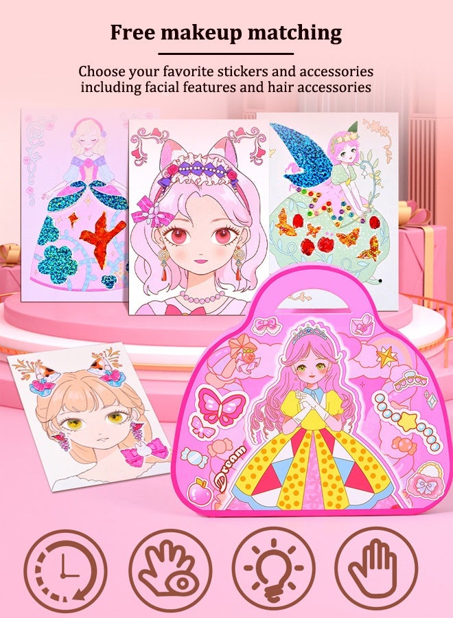 جودي بلاي نشاط فني يدوي للأطفال، مجموعات حرفية ورقية - مجموعة ألعاب مكياج ورقية للبنات مع لوحة ماسية ومجموعة ملابس الأميرة، هدية حفلة عيد ميلاد للفتيات - Image 1